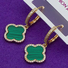 Сережки зі сталі жіночі золотисті модні зелені конюшини Xuping G-196