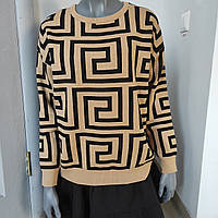 Светр жіночий спущений рукав лабіринт 46/48 бежево-чорний