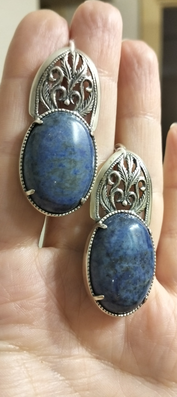Срібні сережки з лазуритом, фото 1