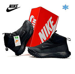 Чоловічі зимові кросівки Nike ACG Mountain Fly High Fur All Black, термо черевики текстиль водонепрон. на хутрі. Чоловіче взуття