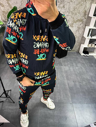 Чоловічий чорний спортивний костюм з яскравими написами, фото 1