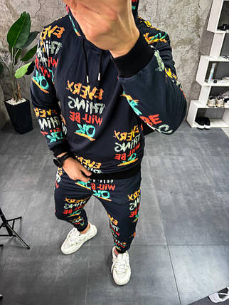 Чоловічий чорний спортивний костюм з яскравими написами, фото 2