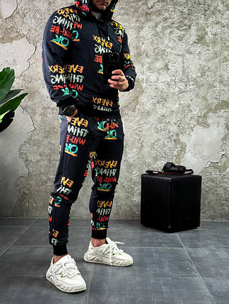 Чоловічий чорний спортивний костюм з яскравими написами, фото 3