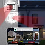 Вулична охоронна поворотна WIFI камера дві лінзи 6МП UKC Q13 iCSee, фото 6