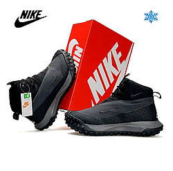 Чоловічі зимові кросівки Nike ACG Mountain Fly High Fur Dark Grey Black, термо черевики текстиль на хутрі. Чоловіче взуття