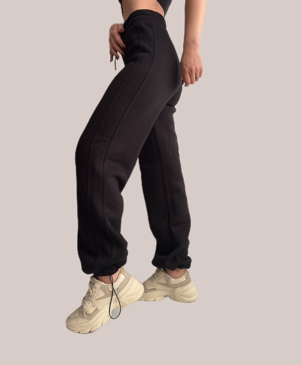 Утеплені флісом палаццо з кулісками внизу мод 036 чорні