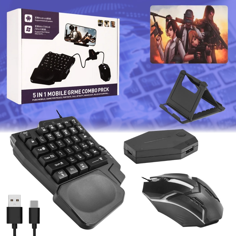 Набір ігровий клавіатура миша та хаб MOBILE GAME Bluetooth для Android Windows 5в1 для телефону, фото 1