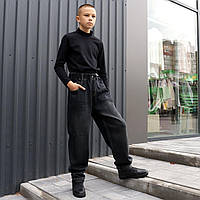 Темно-сині утеплені джинси багі для хлопчика на флісі AnnaBeier розмір 28, 140-146 см