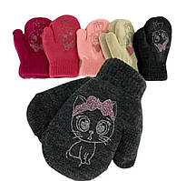 Рукавиці дитячі для дівчаток, подвійні, з малюнком, розмір 14/4-6 років, сезон зима