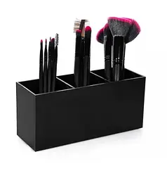 Контейнер пластиковий на 3 відділи для пензликів та іншого / повністю чорний