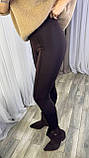 Коричневі теплі жіночі лосини на флісі зі штрипками, фото 2