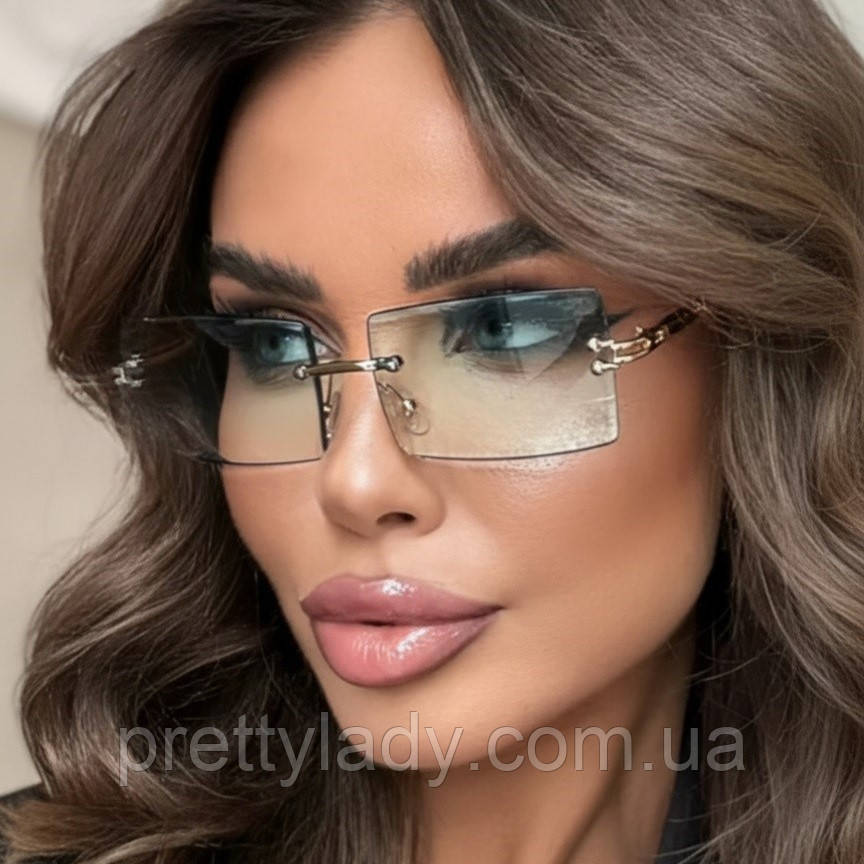 Сонцезахисні окуляри унісекс прямокутні Aura без оправи градієнт зелені