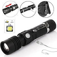 Світлодіодний ліхтарик тактичний ручний, USB, з акумулятором, BL-518-T6 / Кишеньковий ліхтар із фокусуванням і кліпсою