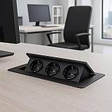 Вбудована потрійна розетка в стільницю - прихована висувна розетка з кабелем 230В Чорна Loft, фото 7