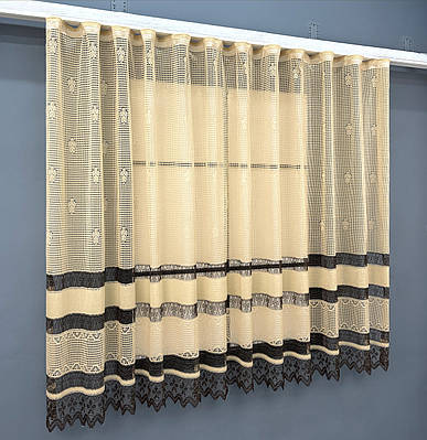 Тюль сітка "Juli" Арка на кухню, колір бежевий з венге. Код 1874т