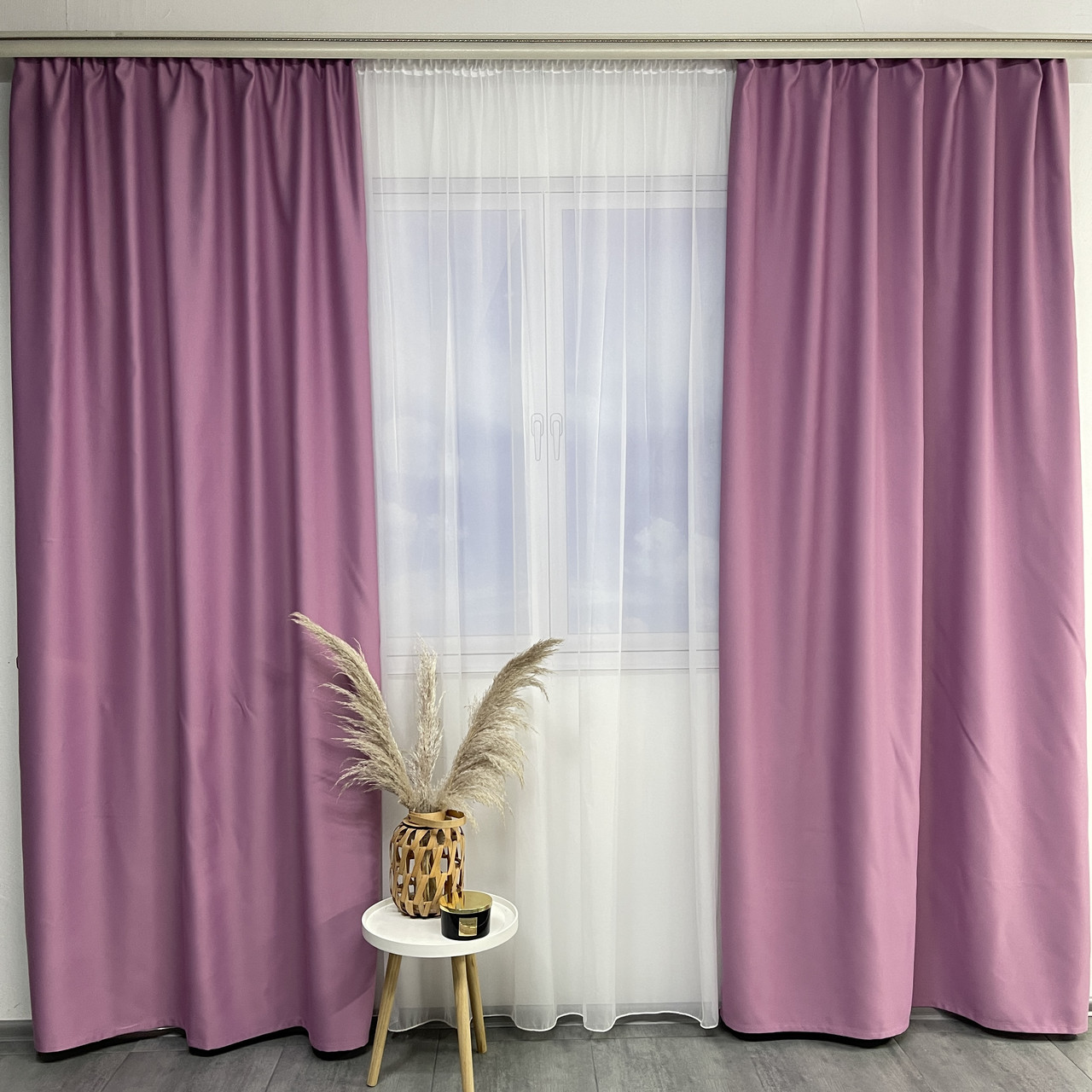 Штори атлас блекаут матові ALBO бузкові 150×270 см, комплект 2 шт. (SH-M30-110), фото 1