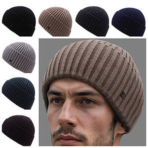 Чоловіча шапка кашемір вовна з підворотом зимова без підкладки універсальний фасон базових кольорів