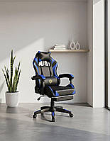 Комп'ютерне крісло для дому стілець комп'ютерний Primaveo Професійне ігрове крісло з підставкою для ніг Чорний/Синій Shop UA