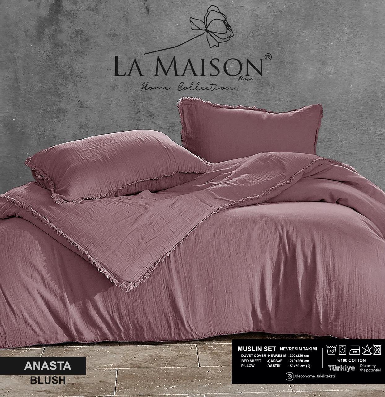 Постільна білизна з мусліну La Maison євро розмір пудрова, фото 1