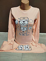 Підліткова піжама для дівчинки Туреччина 7-10 років бавовна Смартфон рожева персик демісезон