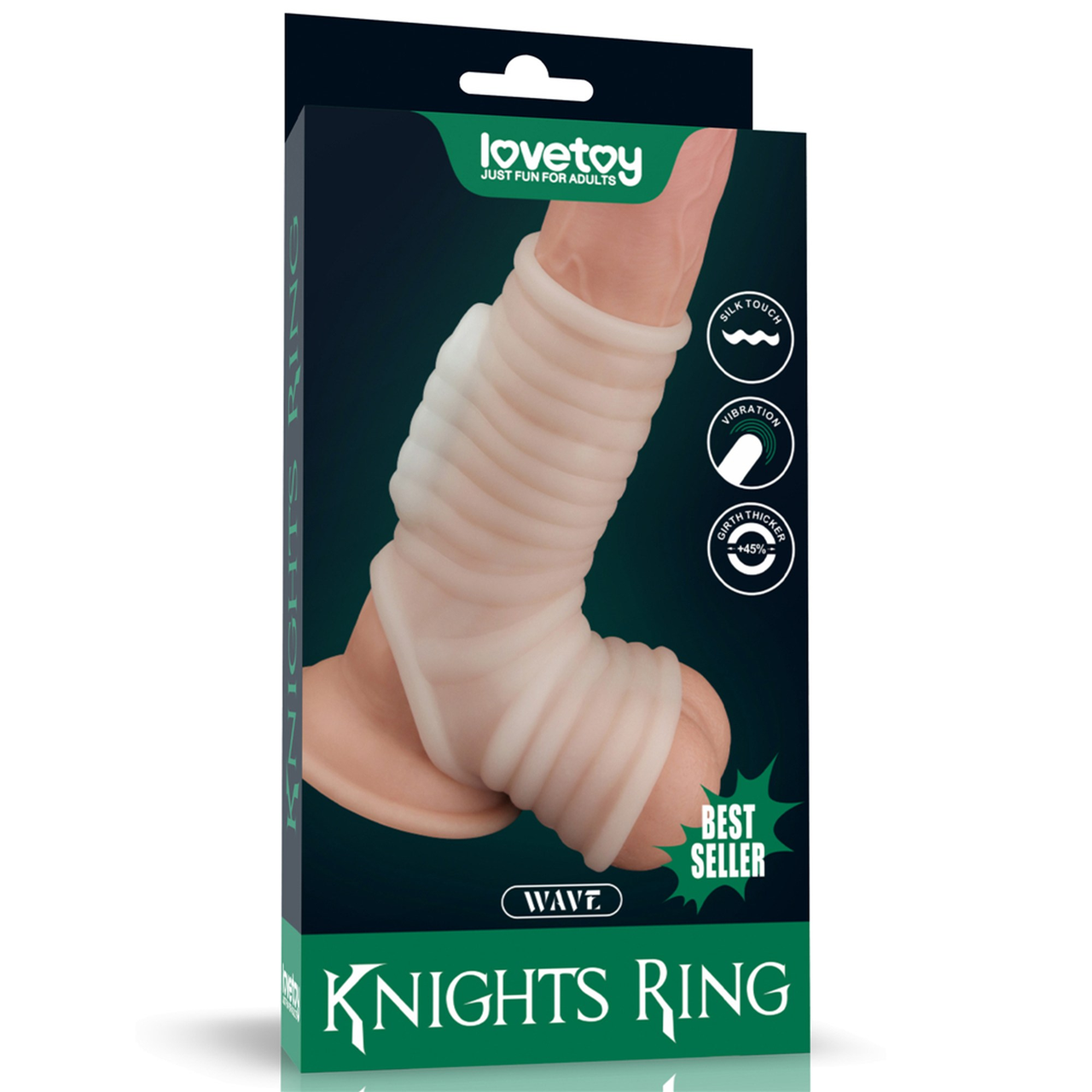 Унікальна відкрита вібронасадка на пеніс з петлею для мошонки Vibrating Silk Knights Ring With Scrotum Sleeve