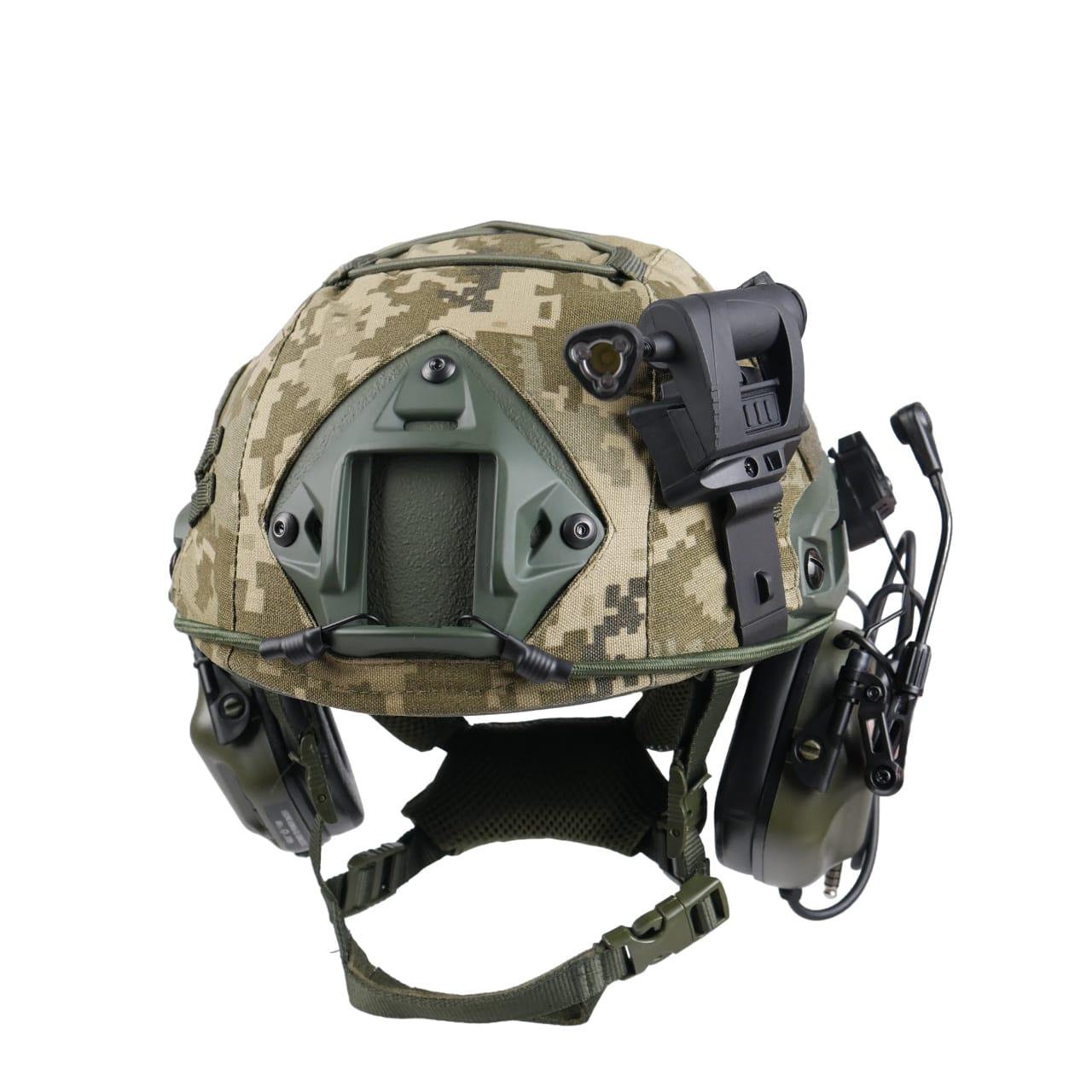 Повний бойовий Комплект ( Балістични Шолом з Кавером + Навушниками + Ліхтарик) для військових, фото 1
