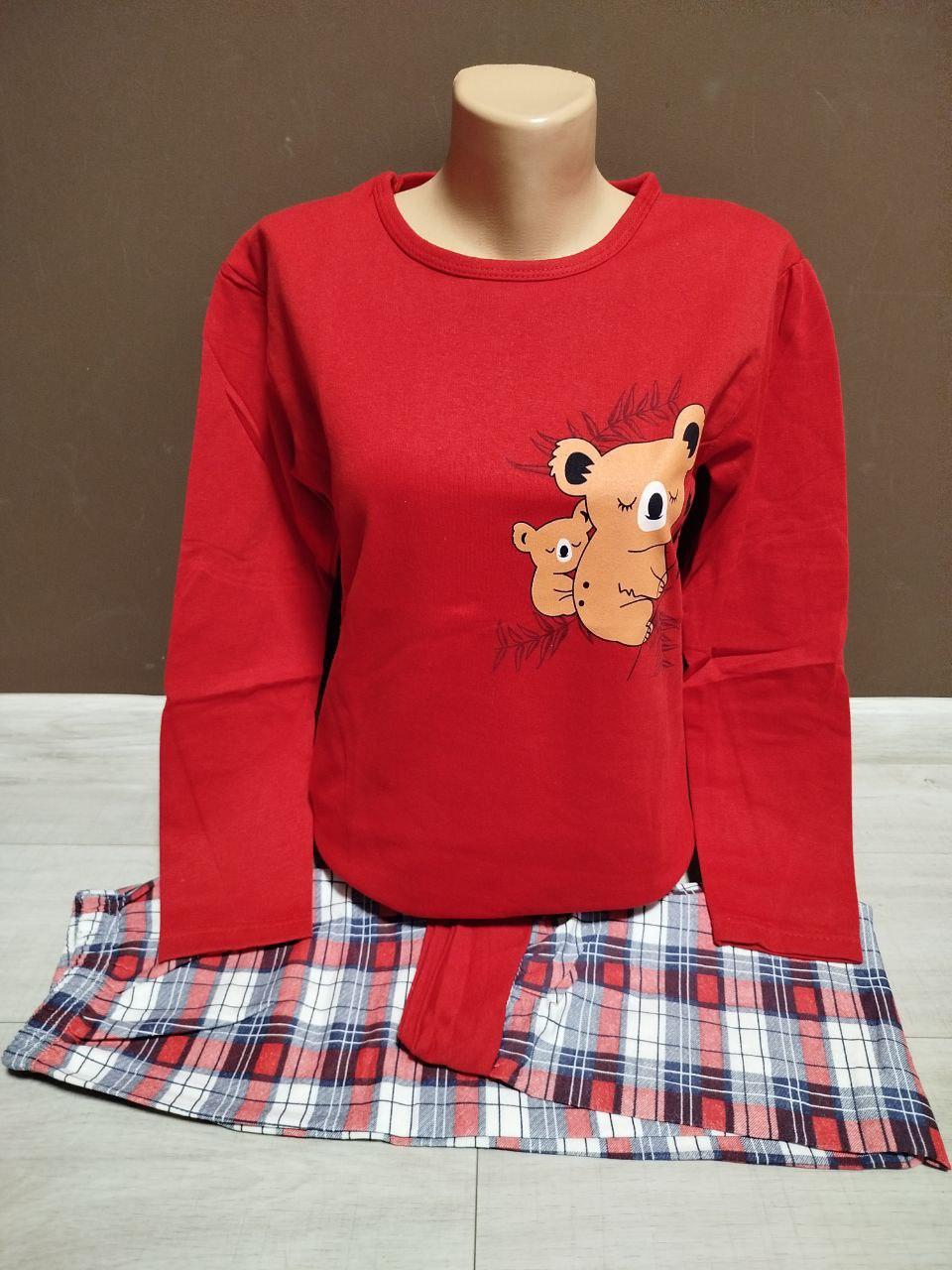 Тепла піжама жіноча з мікроначісом Коала Туреччина 44-48 розміри реглан та штани байка червона, фото 1