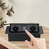 Прихована подвійна розетка вбудована в стільницю висувна + 2 входи USB 2.1 - Чорна Loft, фото 4