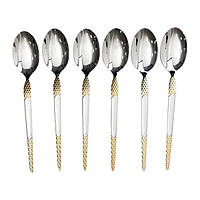 Набір столових ложок 6 штук з нержавіючої сталі ложки столові 21 см Срібло з золотом HP-20-37