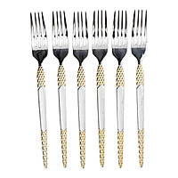 Набір столових виделок 6 штук виделка з нержавіючої сталі 21 см Срібло з золотом HP-20-38