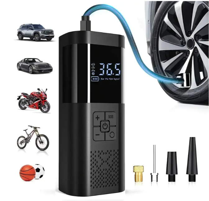Компресор для автомобіля портативний насос для шин з акумулятором 6000 мАг Vc-027 4 насадки, інфлятор, фото 1