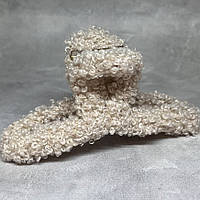 Краб-заколка для волосся 11 см з тканиною Букле, пластик, кремовий, 1 шт, арт 019273, Бежевий