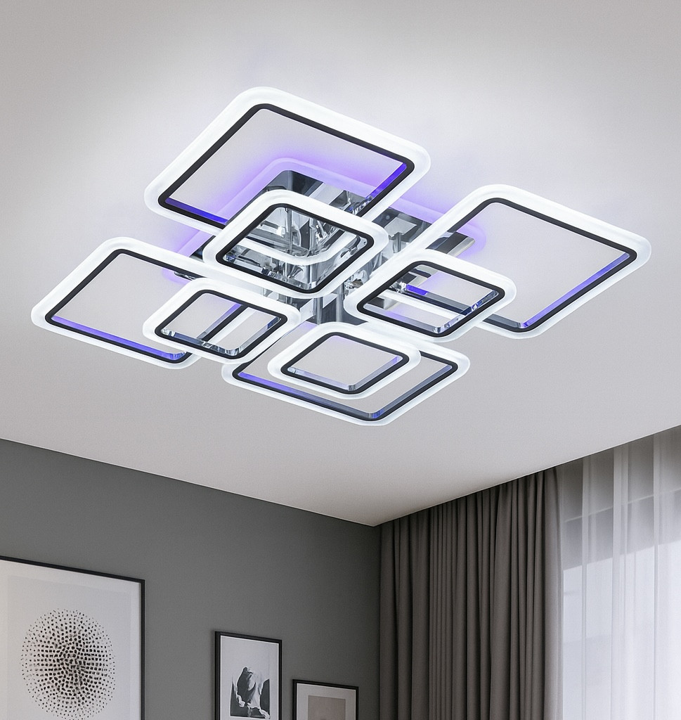 Світлодіодна LED люстра для вітальні до 25м² з пультом 145W (A8060/4+4HR LED 3color), фото 1