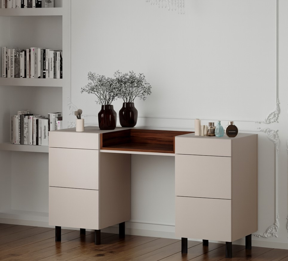 Туалетний столик Стелла 120х40 кашемір/ ліворно з двома тумбами  Світ Меблів, фото 1