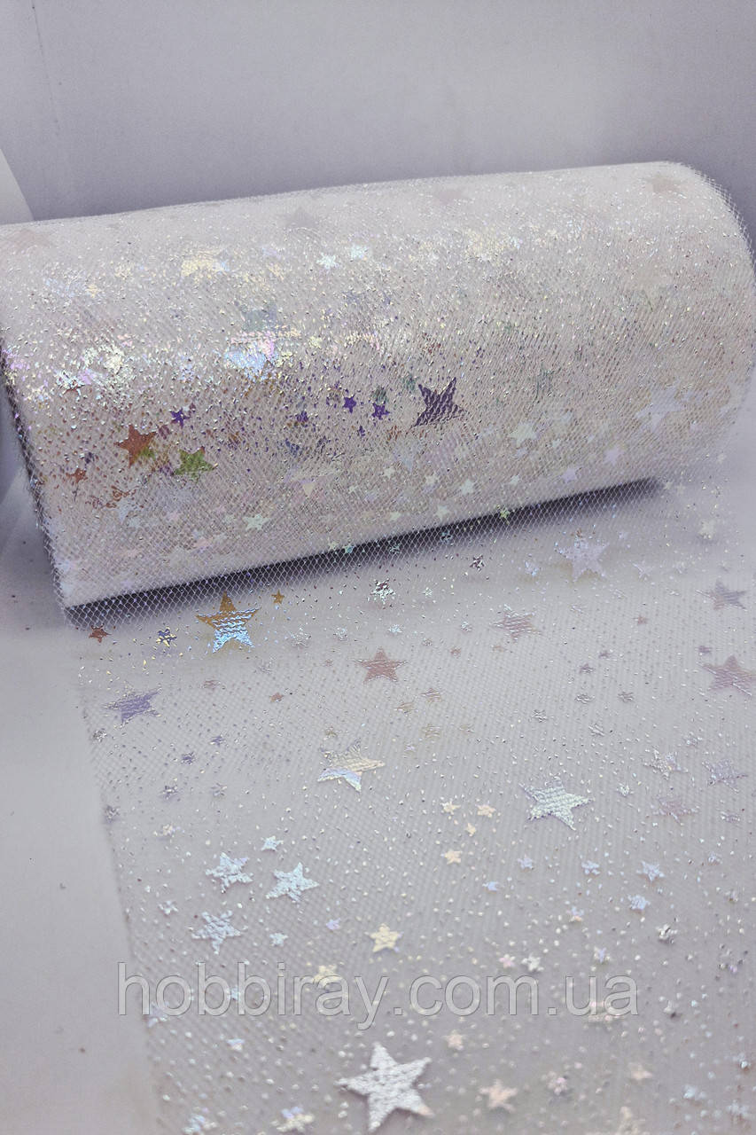 Фатин з зірочками хамелеон. Ширина 15 см. Длина 1 м. Колір білий., фото 1
