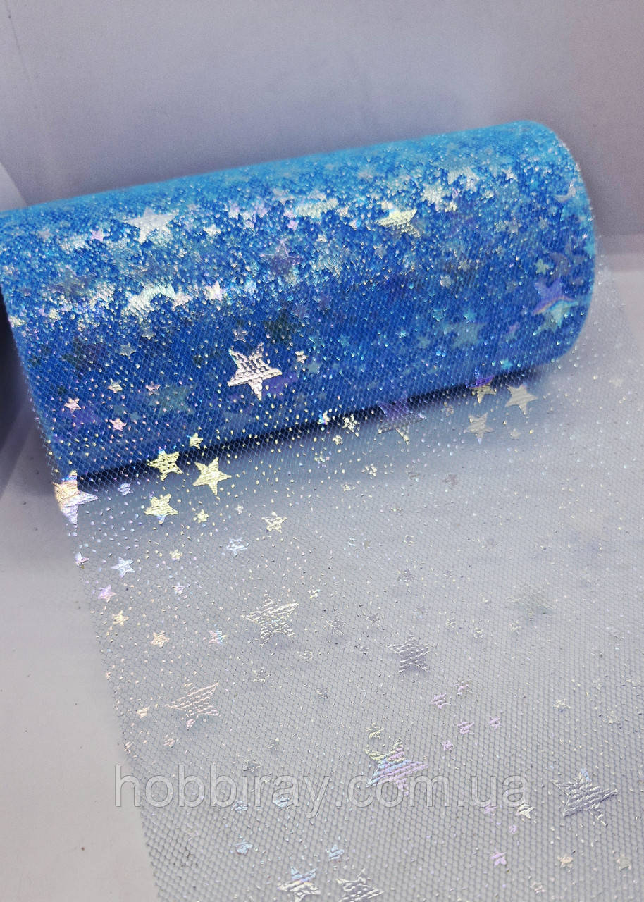 Фатин з зірочками хамелеон. Ширина 15 см. Длина 1 м. Колір блакитний., фото 1