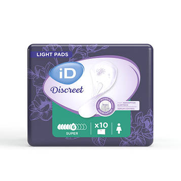 Урологічні Жіночі Прокладки iD Discreet Light Super 6 крапель №10