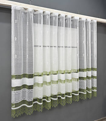 Тюль сітка "Juli" Арка на кухню, колір білий з салатовим. Код 1875т