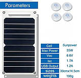 Сонячна панель Sunpower 35 Вт (5 В, USB-вихід) монокристалічна, гнучка, портативна для заряджання пристроїв, фото 5