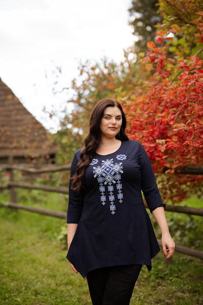 Жіноча туніка Писанка голуба на темно-синьому, рукав 3/4, фото 1