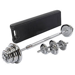 Набір трансформер гантелі штанга розбірні в кейсі 30кг Zelart TA-9639 трансформер штанга-гантелі з хромованим покриттям