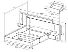Ліжко (каркас) Perfect Home 3Д / 3D 160 двоспальне з тумбами приліжковими та підсвіткою Білий/дуб крафт золотий (PFH-091046), фото 3