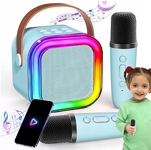 Караоке Комплект bluetooth динамік 2x мікрофон синій ZS55B
