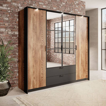 Шафа для одягу Perfect Home Мілтон / Milton 4-дверна з дзеркалом 4D2S/220 Каштан/антрацит (PFH-091085), фото 1