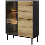 Вітрина низька з підсвіткою Perfect Home Ланг / Lang 3-дверна 3D1W/100 Чорний/дуб евок (PFH-091141)