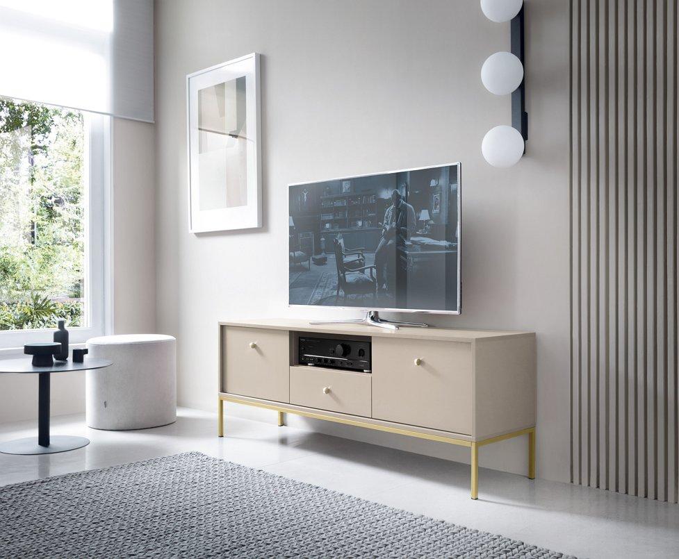 Тумба під телевізор Perfect Home Моно / Mono 2-дверна з 1 шухлядою та золотими ніжками MRTV154 Беж пісочний (PFH-091201)