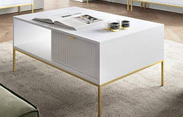 Стіл журнальний Perfect Home Нова / Nova з 2 шухлядами та золотими ніжками L104 Білий (PFH-091249)