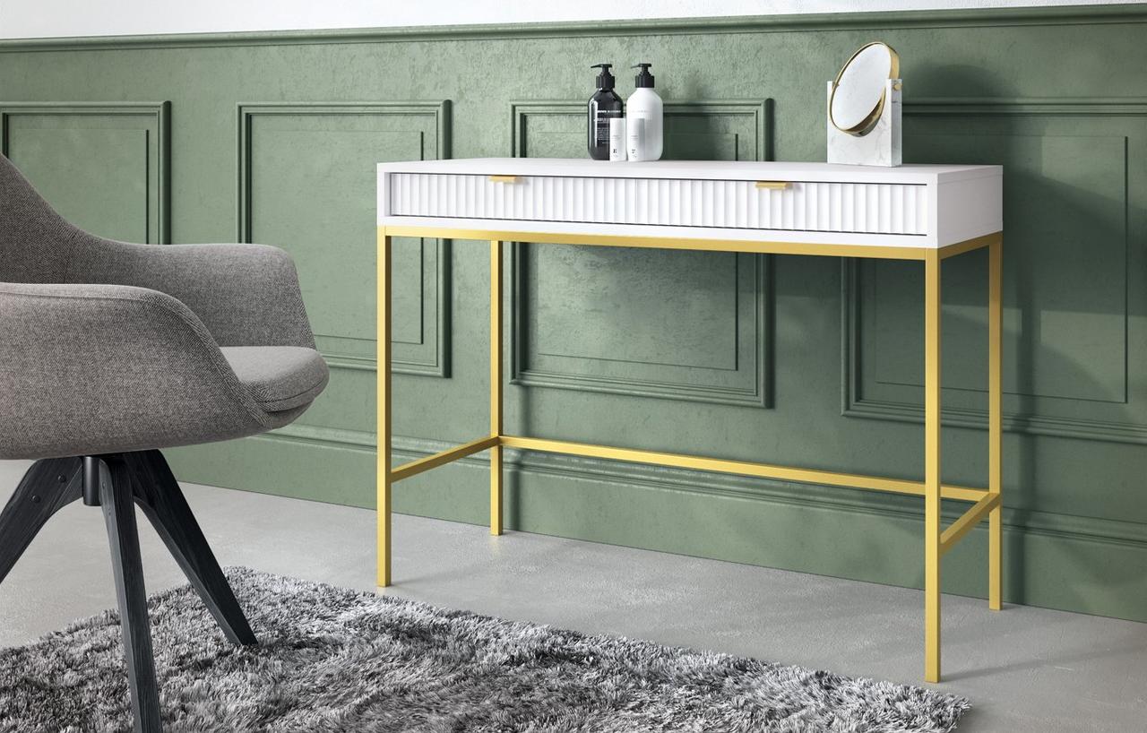 Стіл туалетний Perfect Home Нова / Nova з 2 шухлядами та золотими ніжками T104 Білий (PFH-091267)