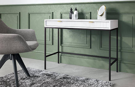 Стіл туалетний Perfect Home Нова / Nova з 2 шухлядами та чорними ніжками T104 Білий (PFH-091266), фото 1