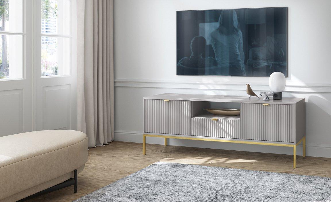 Тумба під телевізор Perfect Home Нова / Nova 2-дверна з 1 шухлядою і золотими ніжками RTV154 Сірий (PFH-091226)